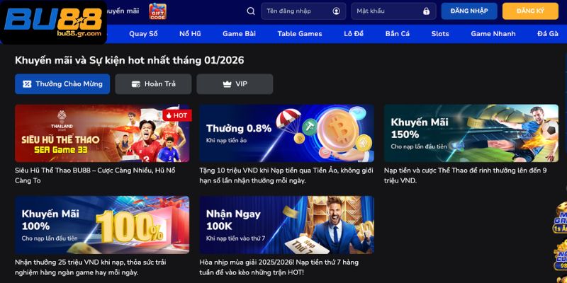 Những khuyến mãi hấp dẫn nhất 2026 tại BU88